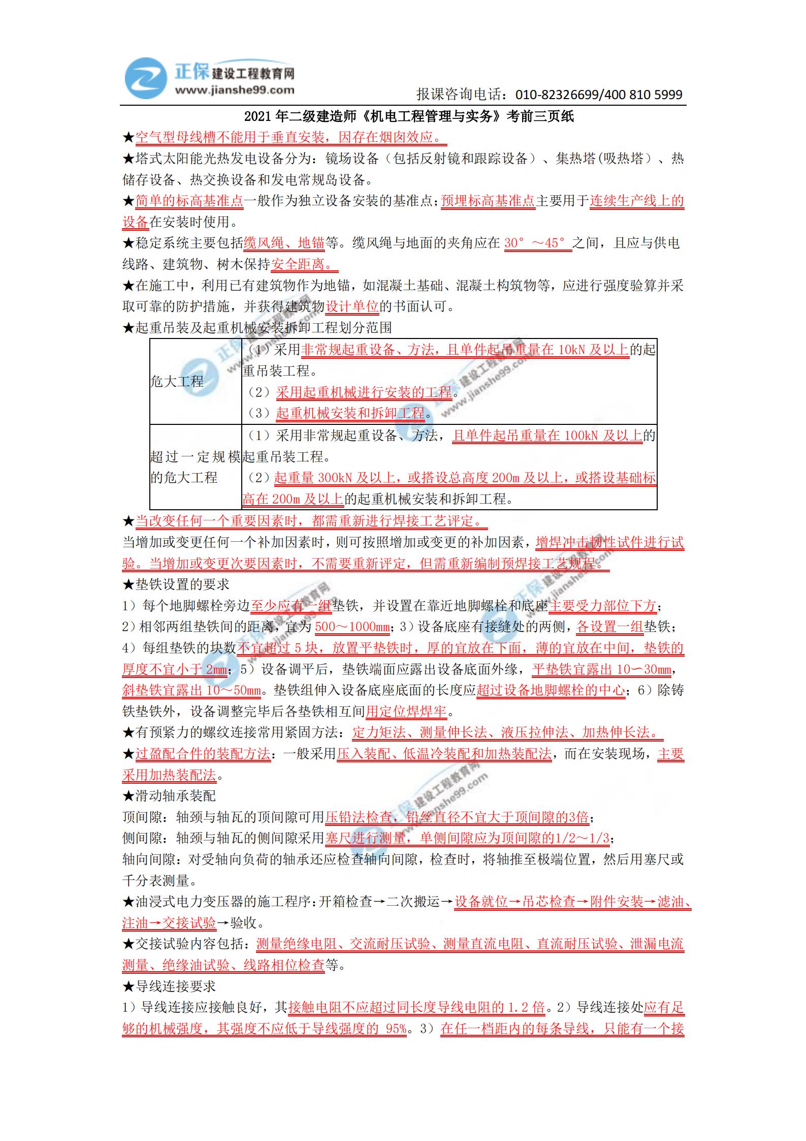 2021年二建《機(jī)電》考前三頁紙_00 2021年二建《機(jī)電》考前三頁紙_00