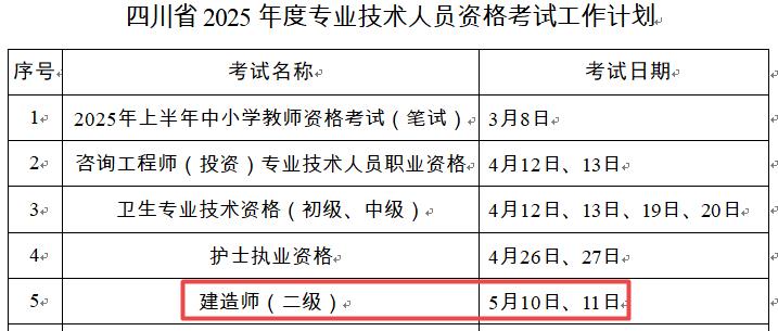2025年四川二級(jí)建造師考試時(shí)間5月10日、11日